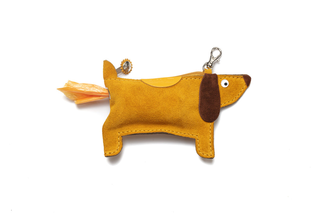 Suede Dachsund Doggy-do bag holder - Gold