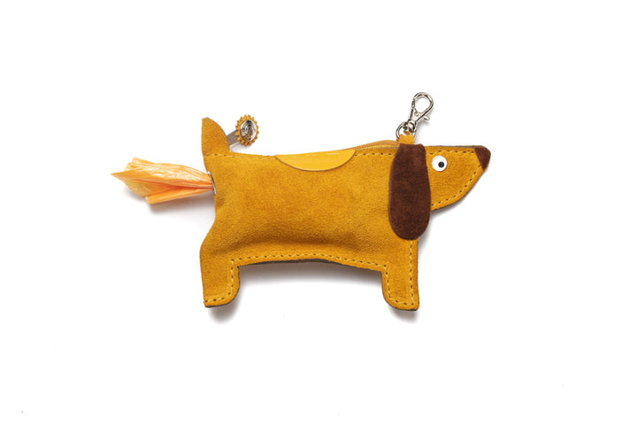 Suede Dachsund Doggy-do bag holder - Gold