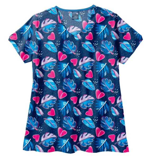 Womens Printed Scrub Top - Paradise Palms - XS