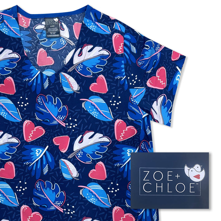 Womens Printed Scrub Top - Paradise Palms - XS