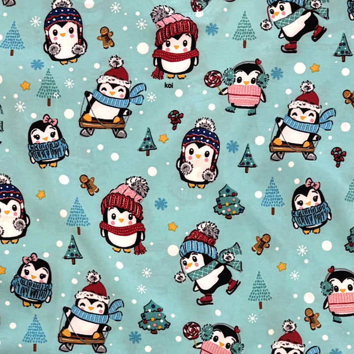 Koi Womens Printed Scrub Top - Christmas Penguins