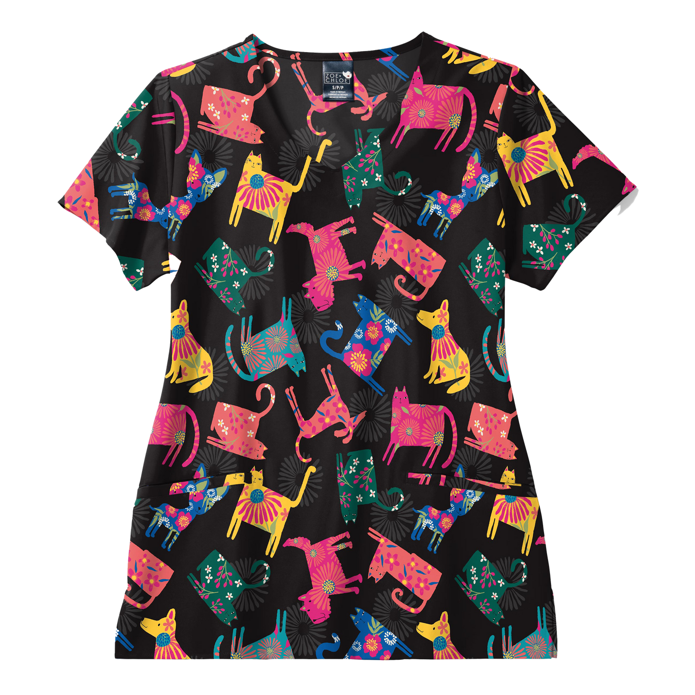 Womens Printed Scrub Top - Pawsitive Vibes