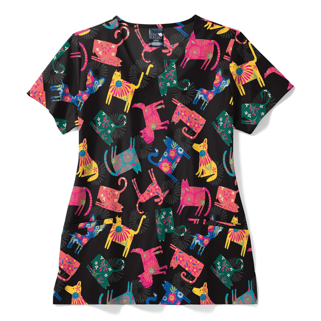 Womens Printed Scrub Top - Pawsitive Vibes