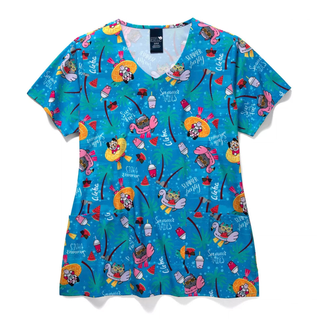 Womens Printed Scrub Top - Playcation - XS | S | M | L | XL | 3XL