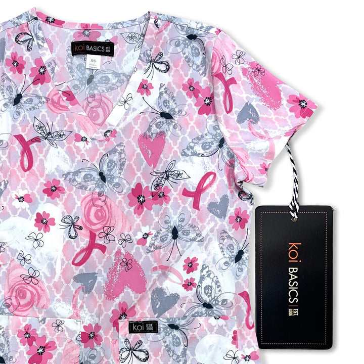 Womens Printed Scrub Top - Pretty Ribbon - XXS
