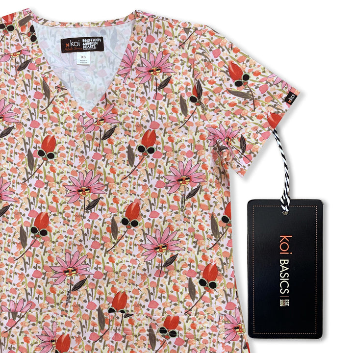 Womens Printed Scrub Top - Flower Babes - XXS | 5XL