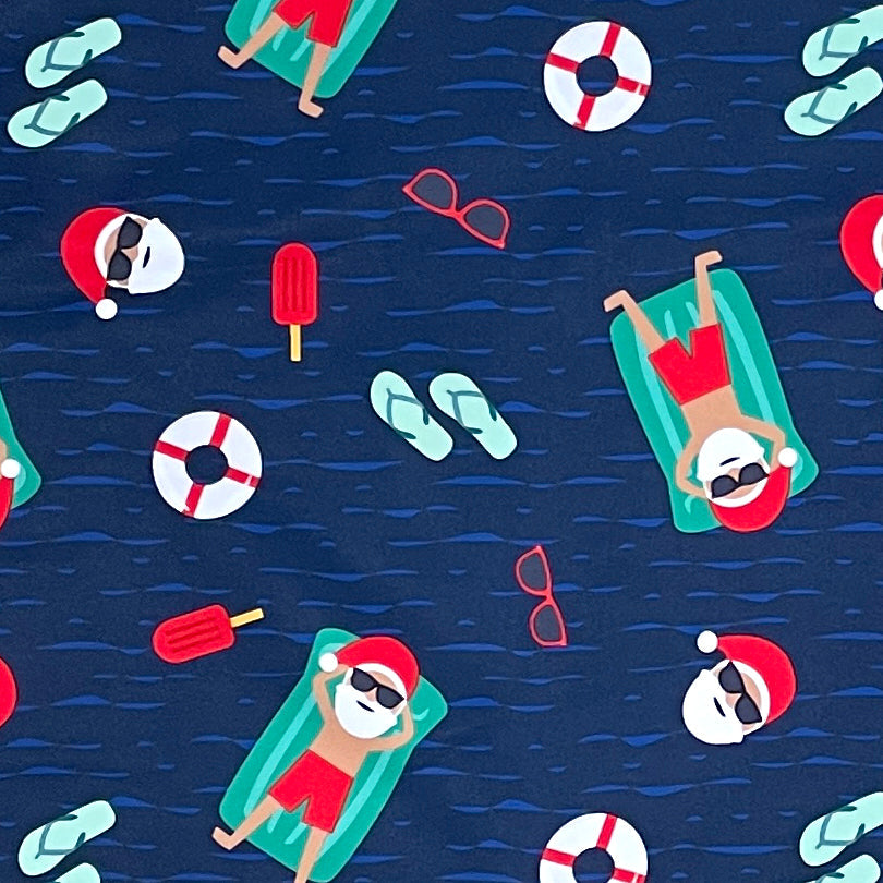 NNT - Unisex Christmas Printed Scrub Top - Navy Pool Party