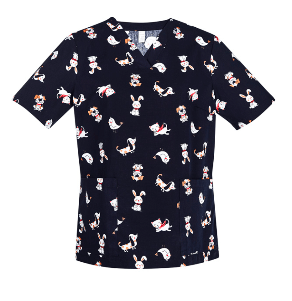 Womens Printed Scrub Top - Best Friends - 2XL | 3XL
