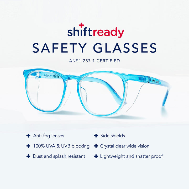 Shift Ready Anti-Fog Safety Glasses for Healthcare Workers - Blue | Medical Grade Eye Protection
