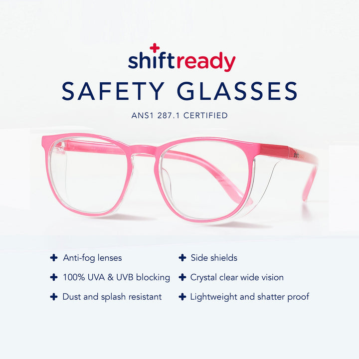 Shift Ready Anti-Fog Safety Glasses for Healthcare Workers - Pink | Medical Grade Eye Protection