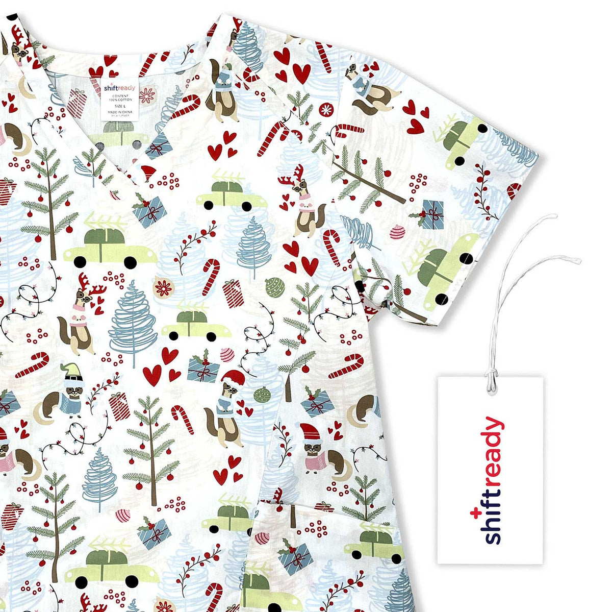 Womens Printed Scrub Top - Merry Meercat