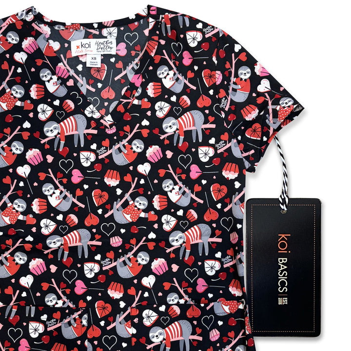 Koi Womens Printed Scrub Top - Sloths Kind Of Love
