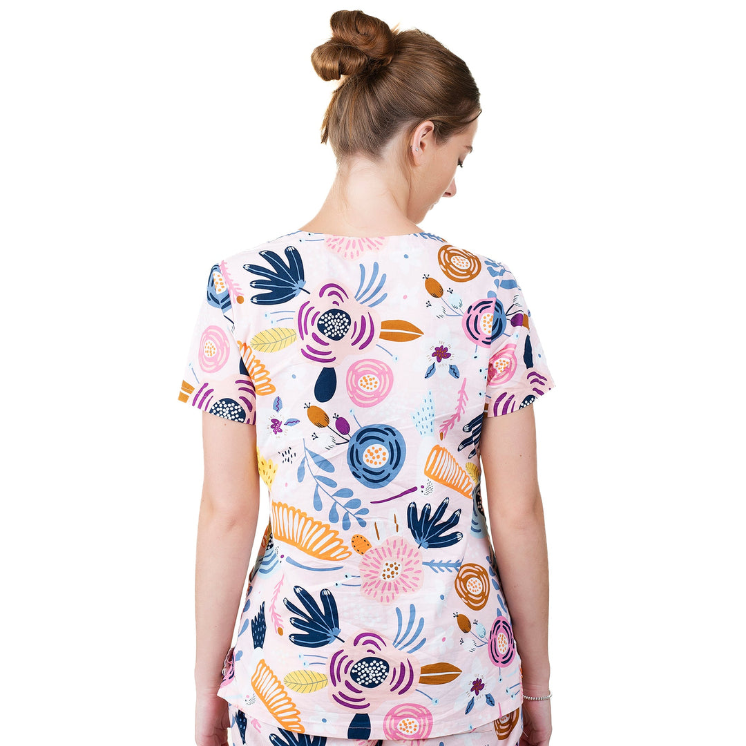 Womens Shift Ready Pink Hummingbird Printed Scrub Top