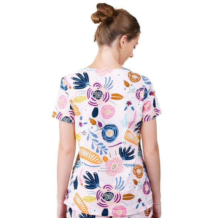 Womens Shift Ready Pink Hummingbird Printed Scrub Top