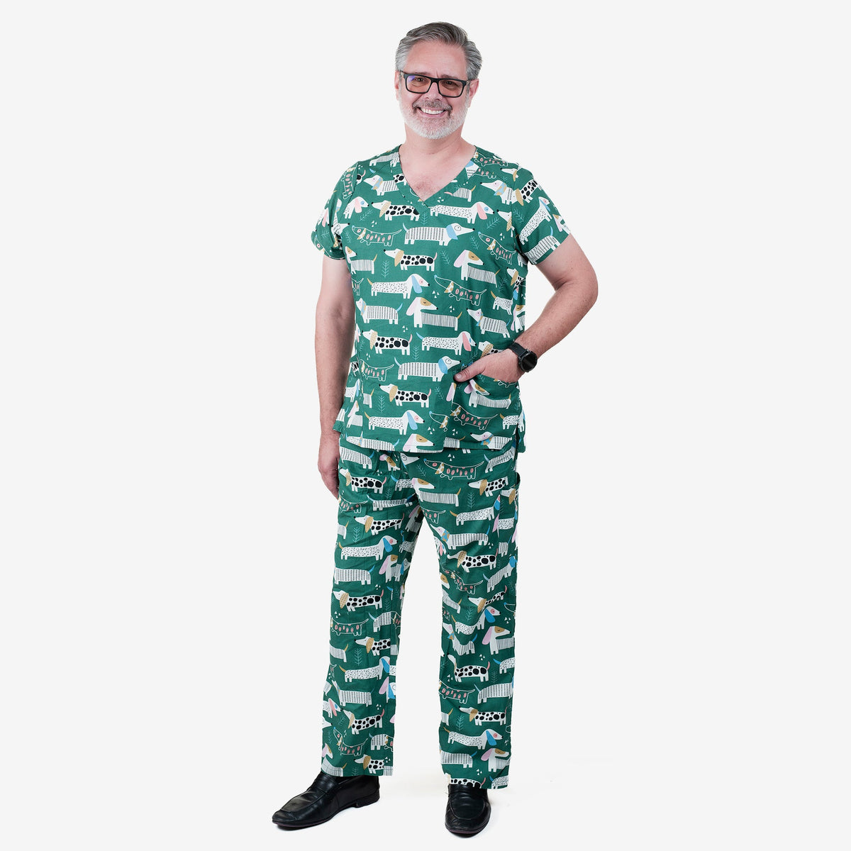 Unisex Shiftready Dogs on the Green Scrub Set