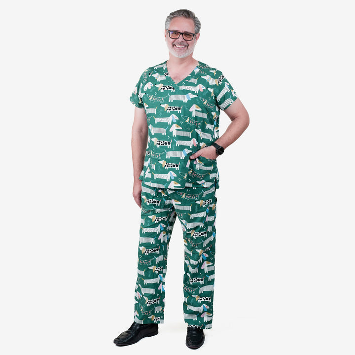 Unisex Shiftready Dogs on the Green Scrub Set