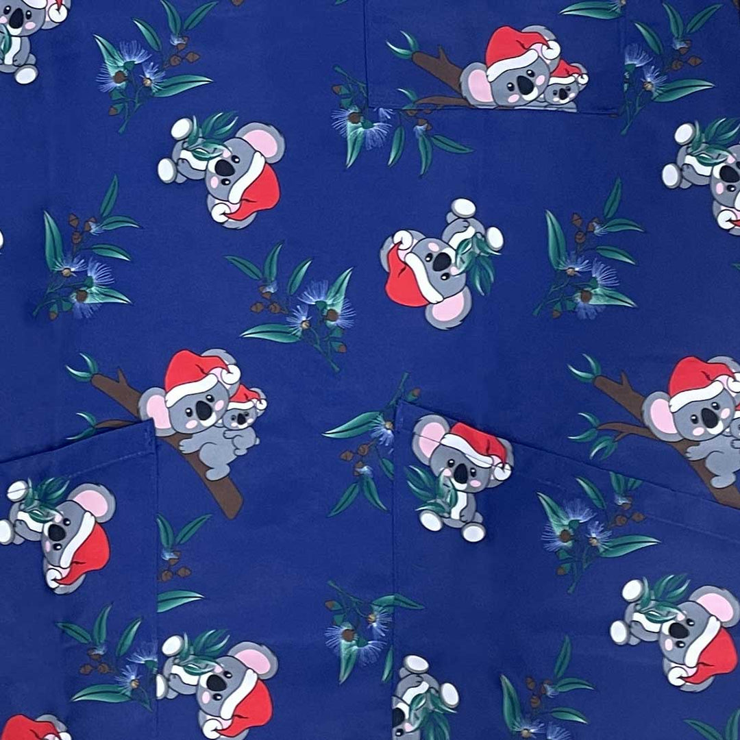 Unisex Printed Scrub Top - Santa Koala