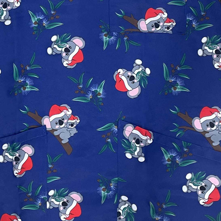 Unisex Printed Scrub Top - Santa Koala