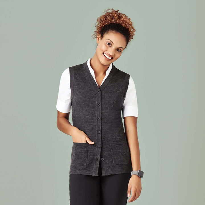 CK961LV - Womens Fashion Biz Button Front Knit Vest