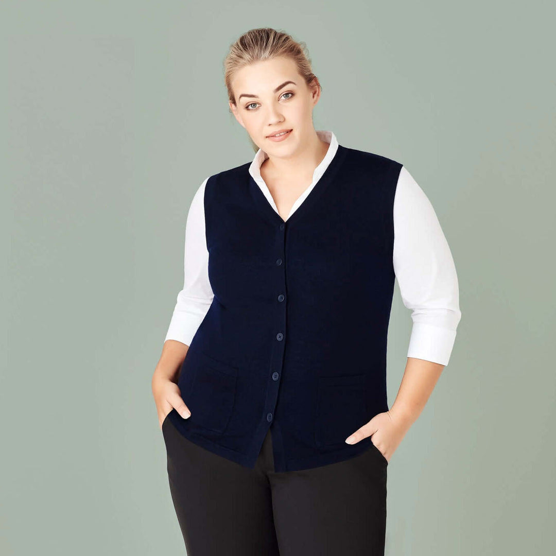 CK961LV - Womens Fashion Biz Button Front Knit Vest