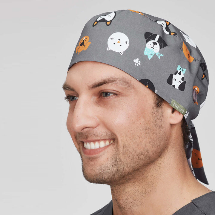 Biz Care Unisex Printed Scrub Hat - Cheeky Pets