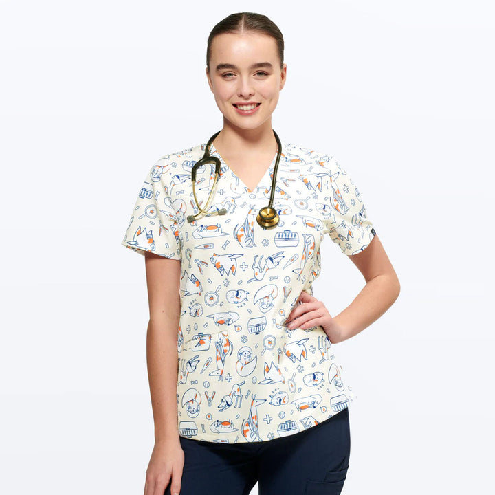 Dr Woof Womens Printed Scrub Top - The Vet Life