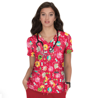 Womens Printed Scrub Top - Ugly Sweater