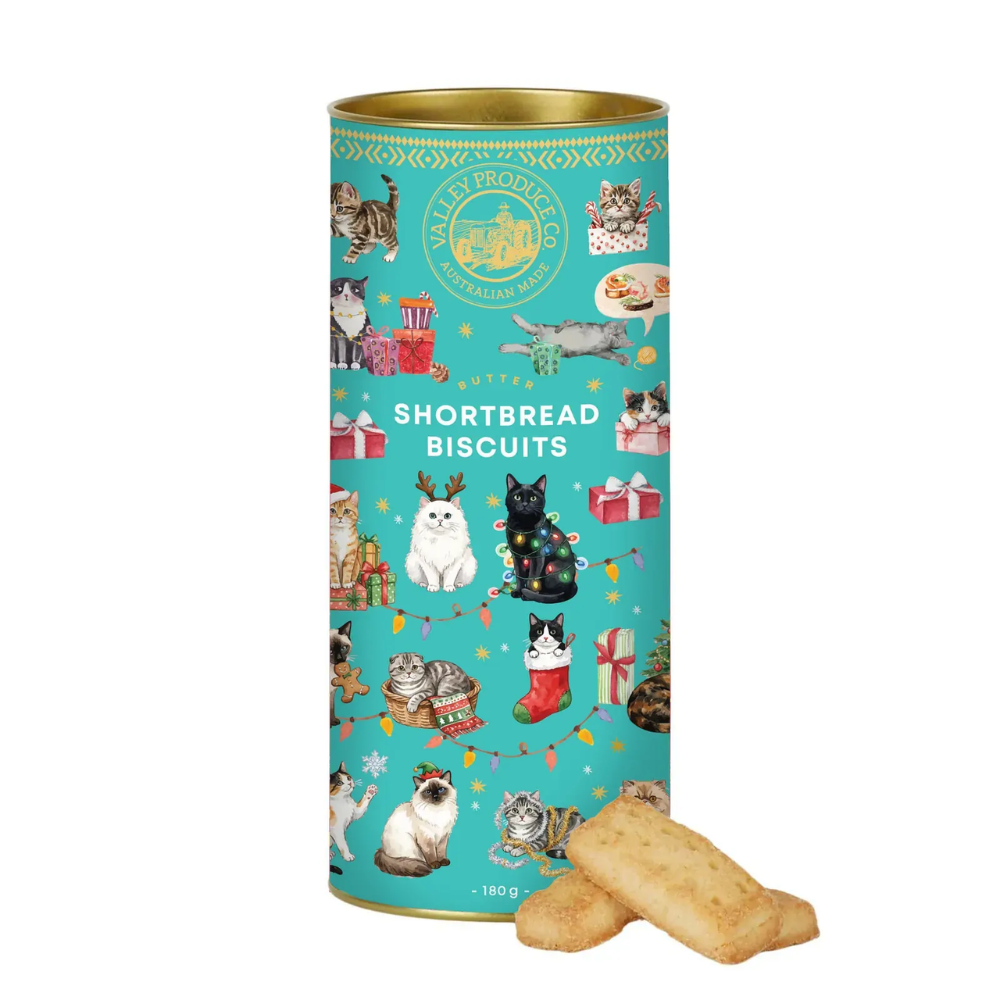 VPC Christmas Shortbread Tube - Christmas Cat 180g