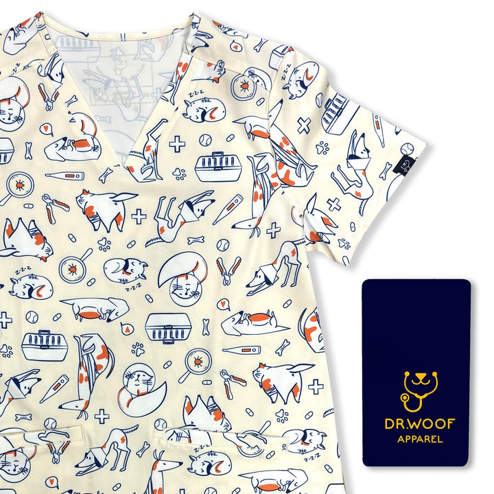 Dr Woof Womens Printed Scrub Top - The Vet Life