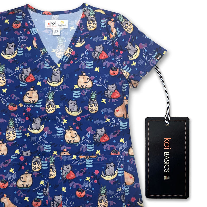 Koi Womens Printed Scrub Top - Capybara