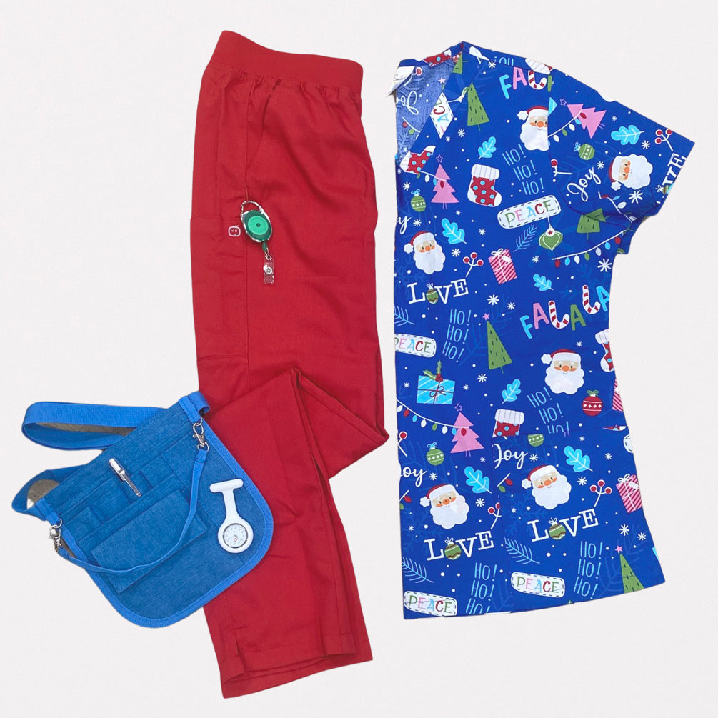 Smilewear Christmas Scrub Top - Tis The Season (Royal)