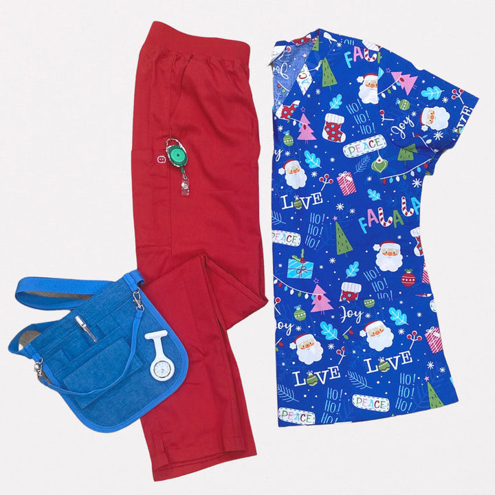 Smilewear Christmas Scrub Top - Tis The Season (Royal)