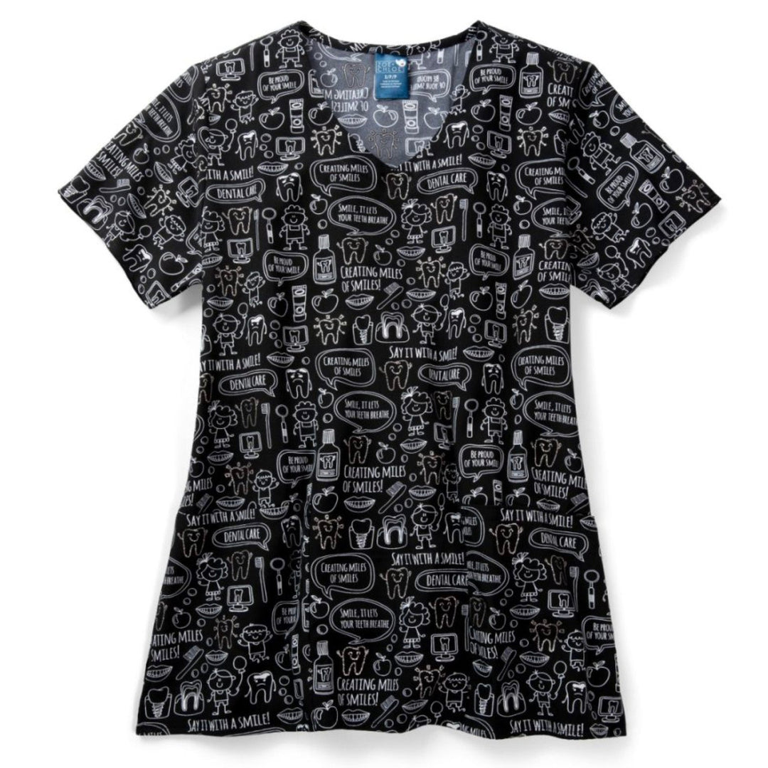 Womens Printed Scrub Top - Miles of Smiles