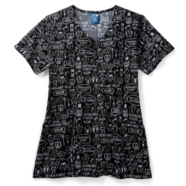 Womens Printed Scrub Top - Miles of Smiles
