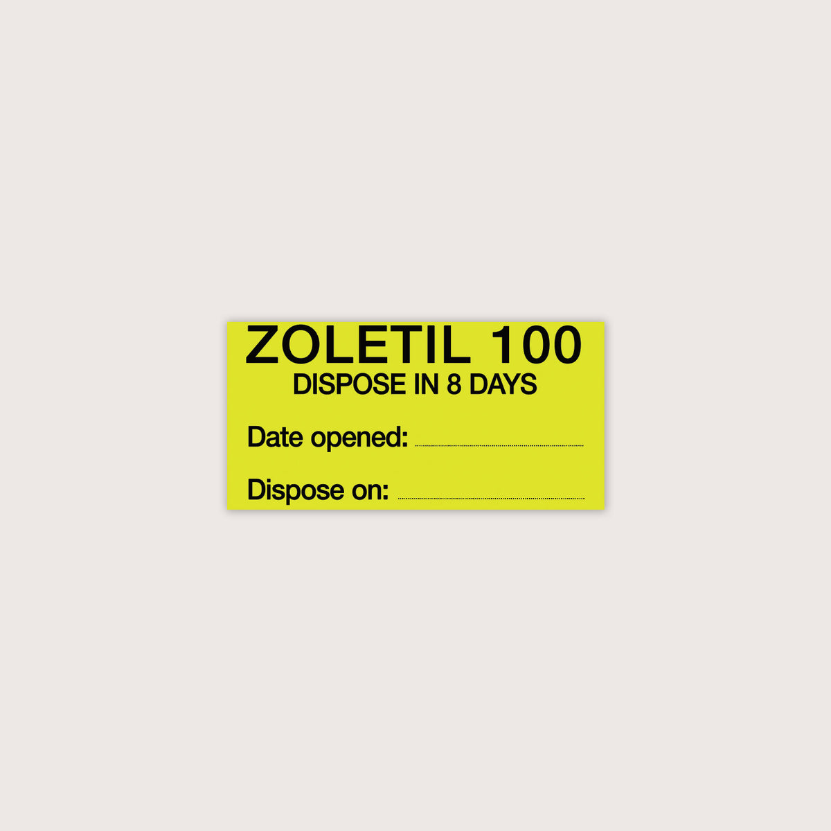 CAUTIONARY STICKER - CS26 ZOLETIL 100 DISPOSE IN 8 DAYS