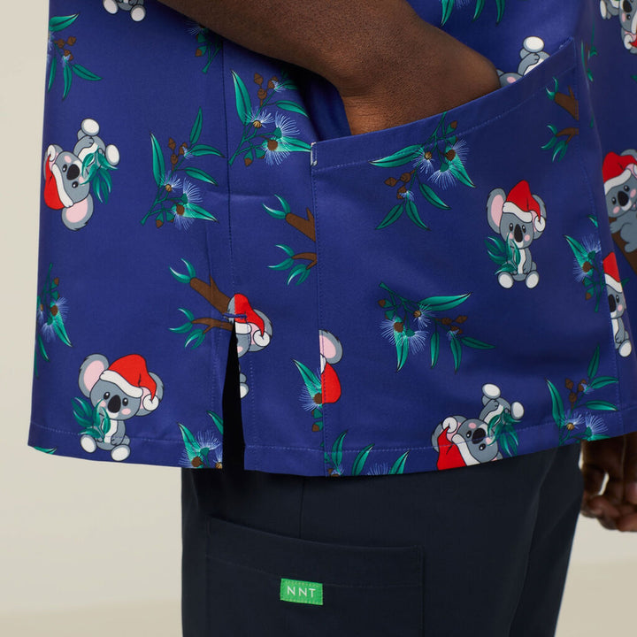 Unisex Printed Scrub Top - Santa Koala