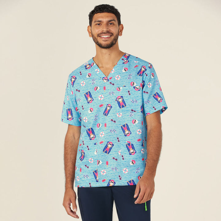 NNT - Unisex Printed Scrub Top - Blue Pool Party