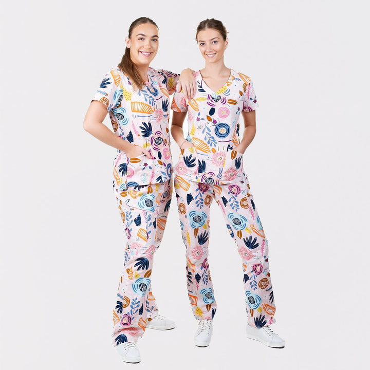 Womens Shift Ready Pink Hummingbird Printed Scrub Set