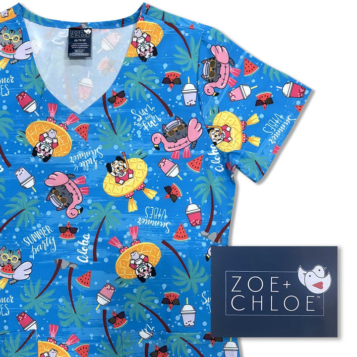 Womens Printed Scrub Top - Playcation - XS | S | M | L | XL | 3XL