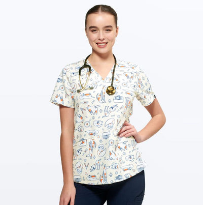 Womens Printed Scrub Top - Vet Life