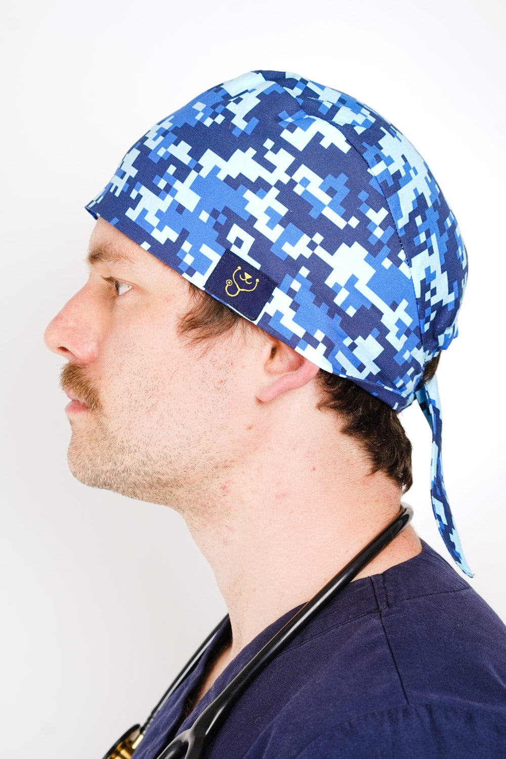 Dr Woof Printed Scrub Hat - Blue Digital Camo