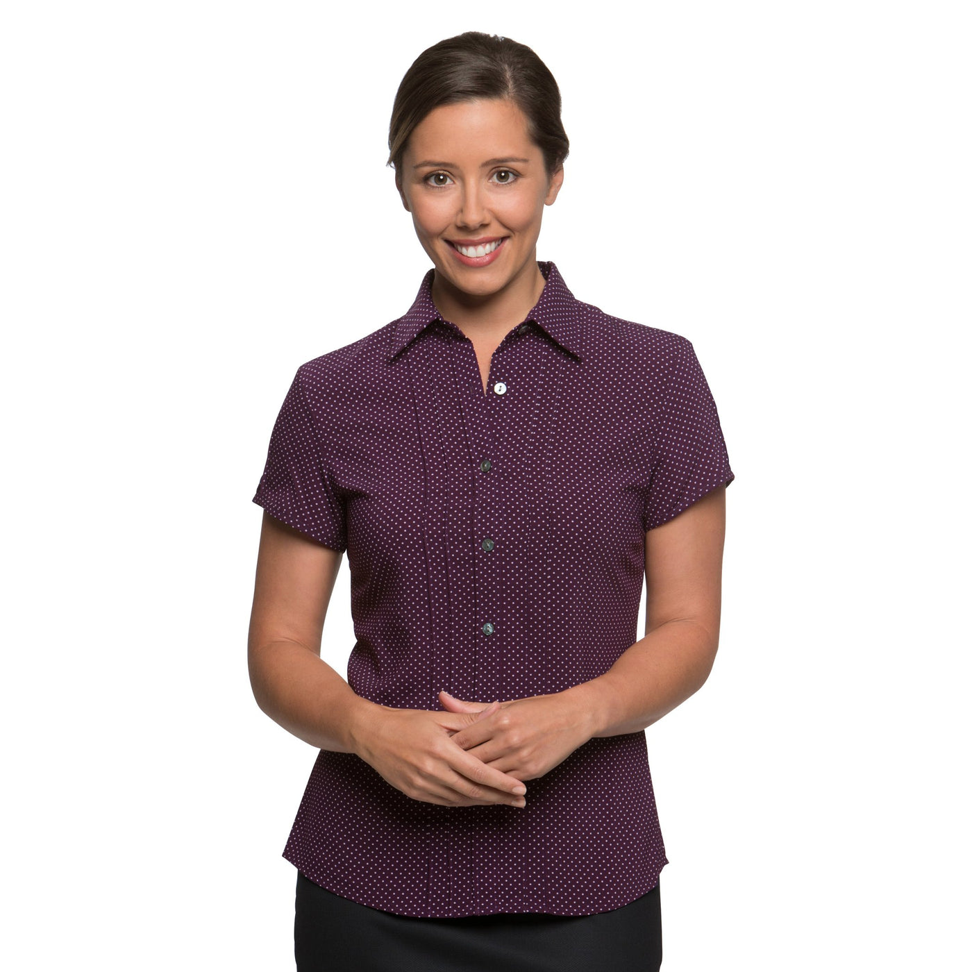 City Collection City Stretch Spot Shirt Short Sleeve - Womens