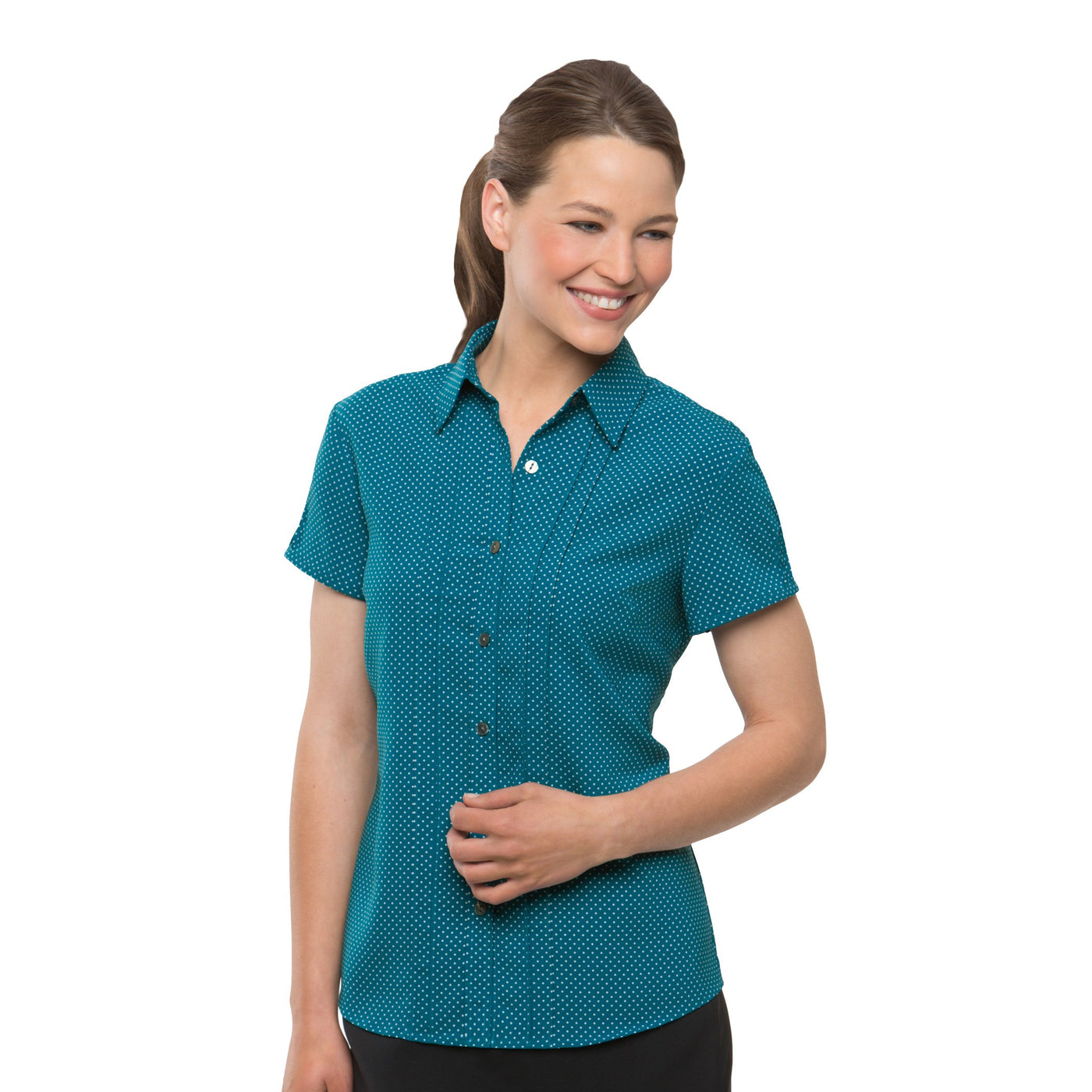 City Collection City Stretch Spot Shirt Short Sleeve - Womens