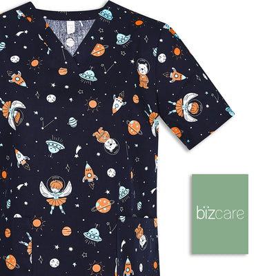 Biz Care - Womens Printed Scrub Top Space Party