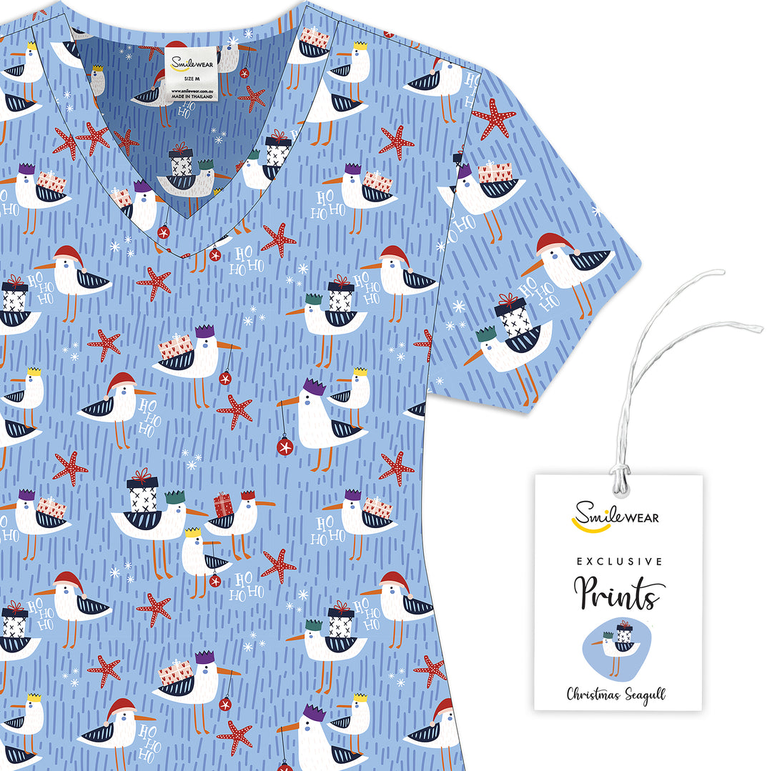 Smilewear Exclusive Christmas Scrub Top - Seagull