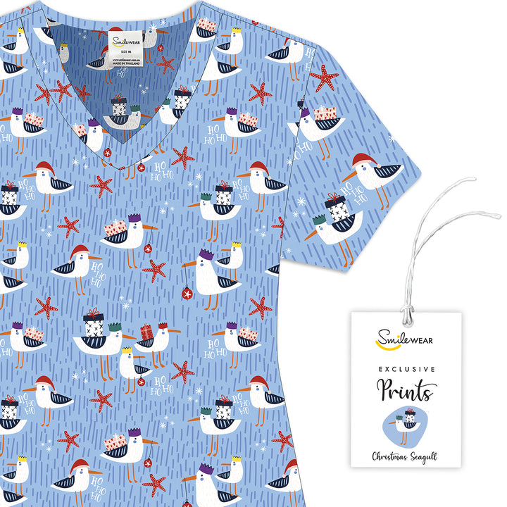 Smilewear Exclusive Christmas Scrub Top - Seagull