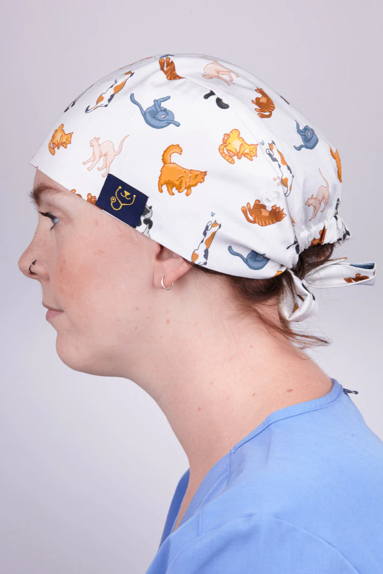 Dr Woof Printed Scrub Hat - Lazy Cat (Extra Large)