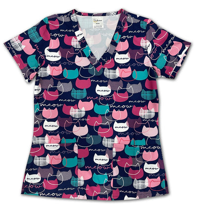Smilewear Exclusive Printed Scrub Top - Meow