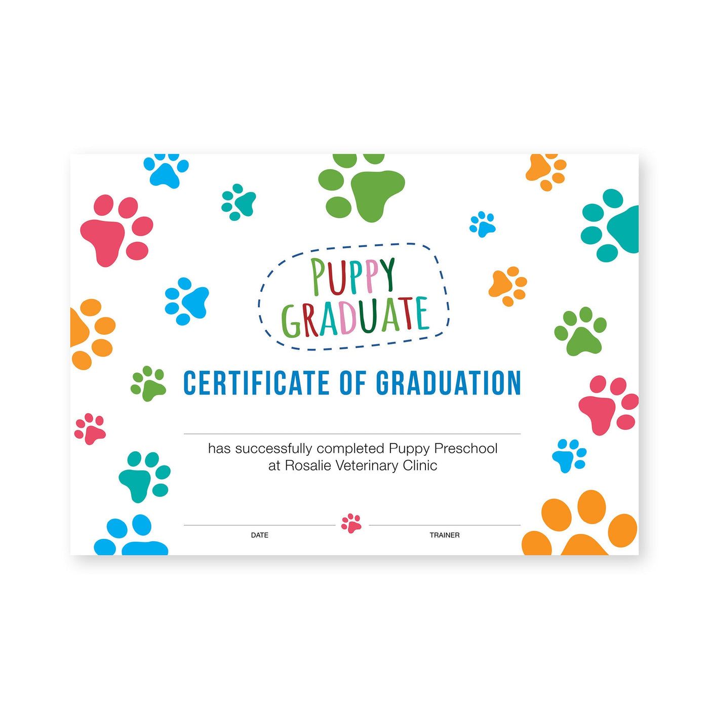 Puppy Graduate Certificate - Colourful Paws